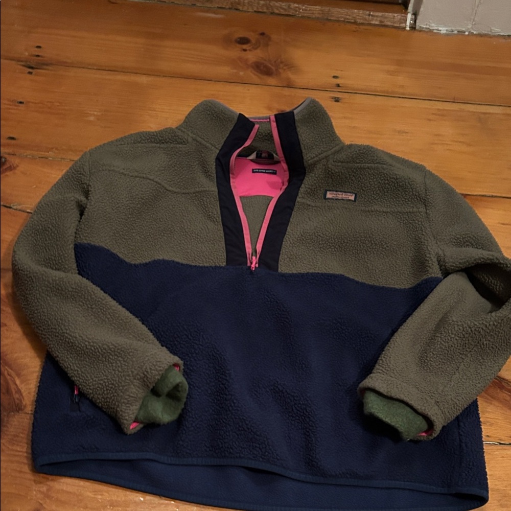 Vineyard Vines Olive and Navy Fleece Hoodie